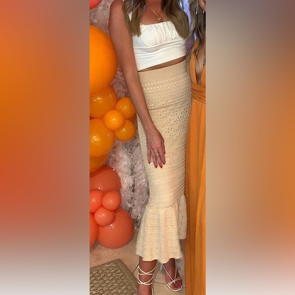 Petal & Pup Beige Crochet Maxi Skirt with Flared Hem - Picture 2 of 6